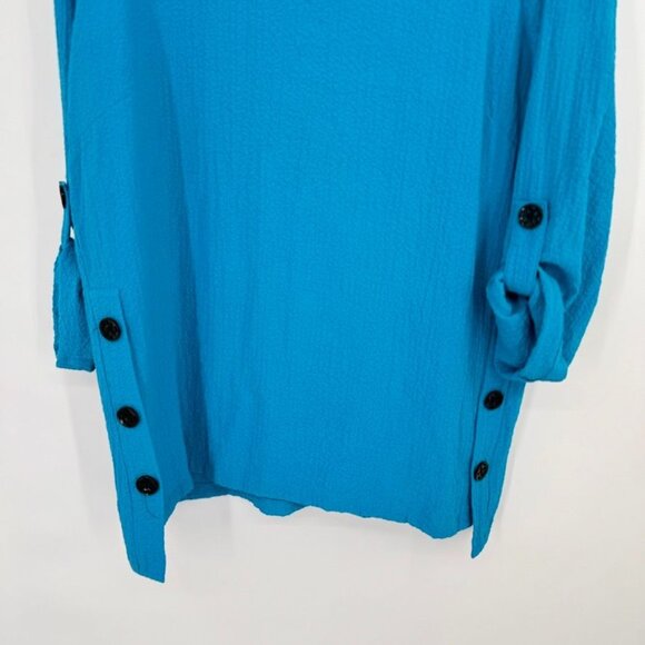 Ali Miles Womens Blue crinkle Tunic Top size large Button Detailing 3/4 sleeve - Picture 5 of 13